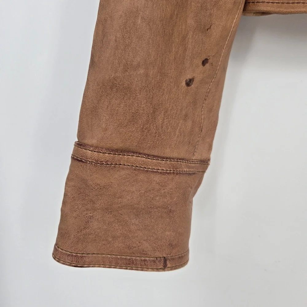Haute Hippie Real Lambskin Leather Jacket Brown Pleated Biker Chic Boho Womens S - Picture 10 of 12
